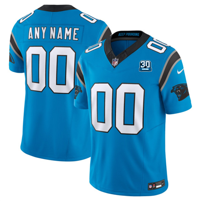 Men's Carolina Panthers Active Player Custom Blue 2024 30th Anniversary Patch F.U.S.E. Vapor Limited Football Stitched Jersey